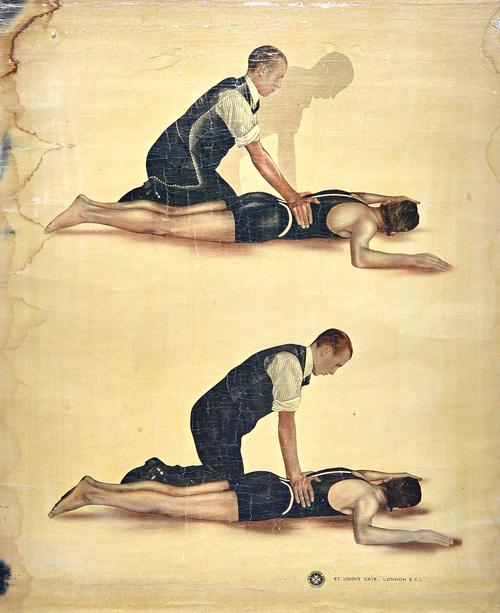 ST. JOHN AMBULANCE - 4 anatomical colour printed charts; coated paper mounted on linen, between wooden battens, 88 x 55cms., & smaller, some signed J.