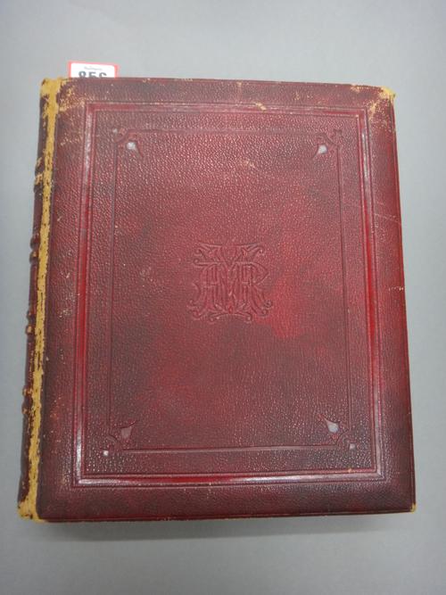 ALBUM - later 19th / earlier 20th cents. mounted signatures & addressed envelopes etc.; red morocco, 4to.  *  approx. 50 items.