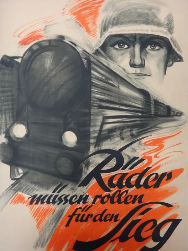 WORLD WAR 1 - German War Effort poster: 'Arbeit in Stadt und Land!'; 69 x 49cms., within modern light wood frame; depicts an agricultural & munitions