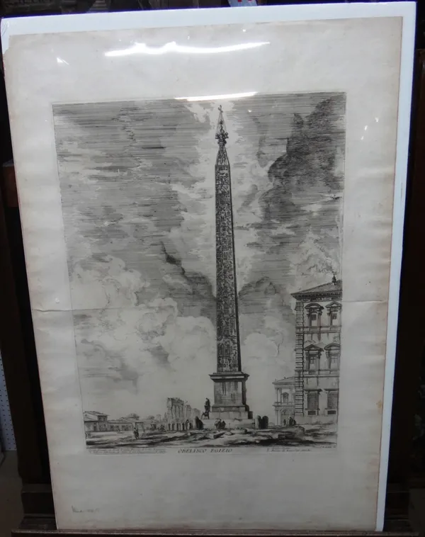 Giovanni Battista Piranesi (1720-1778), Obelisco Egizio; Veduta degli avanzi di due Triclinj; Veduta dell'Arco di Tito; Veduta del Tempio di Antonino
