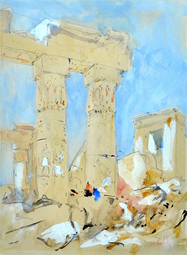 Hercules Brabazon Brabazon (1821-1906), Ruins of Temple of amon Karnak, Egypt, watercolour, signed with initials, 33.5cm x 24cm. Illustrated