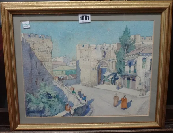 H. G. Gray (early 20th century), A city gate, possibly Jerusalem, watercolour, signed, 26.5cm x 35cm.