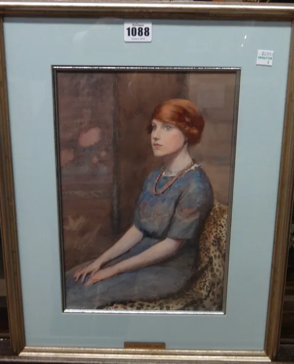 Ethel Badcock (early 20th century), Portrait of Audrey Clive Davies, watercolour, inscribed on reverse, 31.5cm x 21cm.