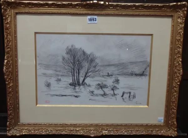 Maximilian Luce (1858-1941), Landscape, charcoal, signed, with atelier stamp, 24cm x 37.5cm.