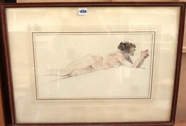 William Walcott (1874-1943), Study of a nude, watercolour over pencil, signed, 25cm x 44cm.    Provenance: The Fine Art Society