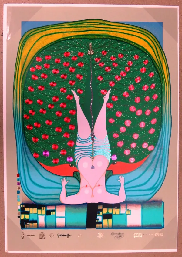 Ruffino Tamayo (1899-1991), Tree of life, colour lithograph, indistinctly signed, numbered, unframed, 99cm x 70cm.