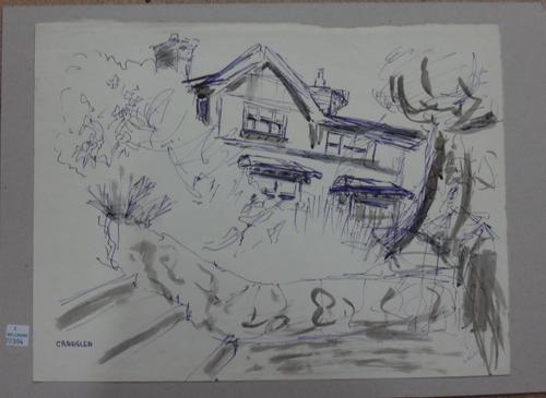 Kyffin Williams (1918-2006), Craiglea, biro and wash sketch, signed with initials and inscribed; together with four caricature studies of politicians