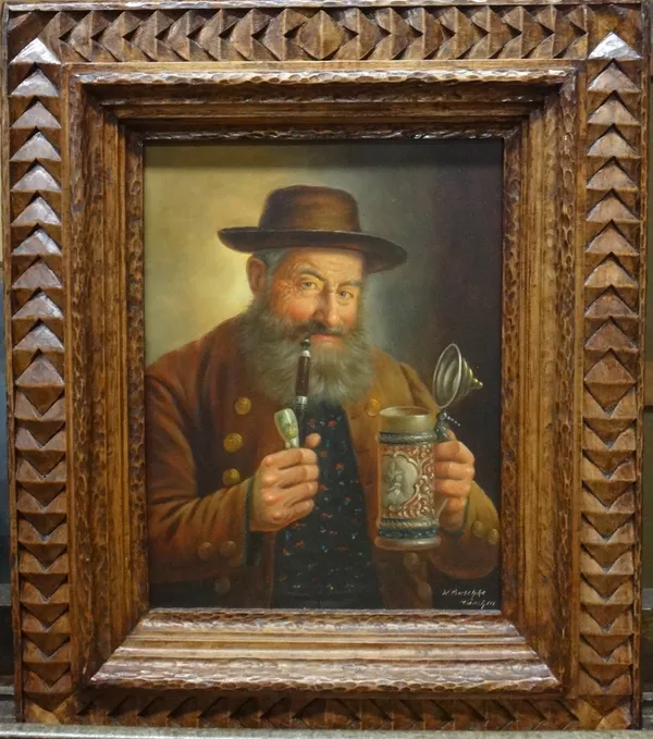 W. Purschke (early 20th century), An ale and a smoke, oil on panel, signed and inscribed München, 23cm x 17cm.