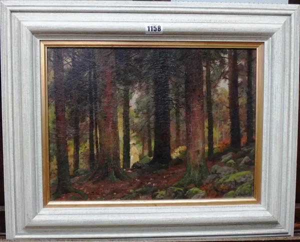 George S. Ramsay (1896-1903), A Pine Wood, Bettwys y Coed, oil on board, signed, inscribed on label on reverse, 28.5cm x 39cm.