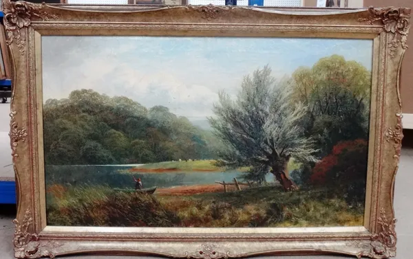 Follower of David Bates, River scenes, a pair, oil on canvas, each 44cm x 75cm.(2)