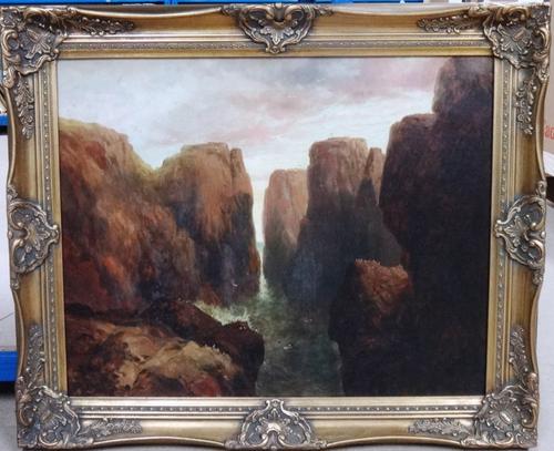 Thomas Henry Gibb (1833-?), View from the Staple Island near the Pinnacle Cliffs, Farne Islands, oil on canvas, signed, inscribed and dated 1879 on re