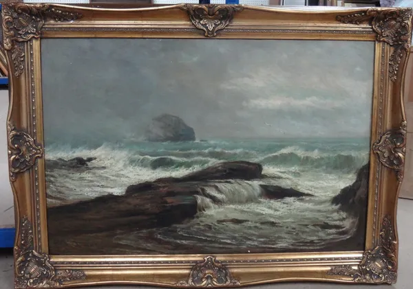 W. Holland senior (19th century), Breakers on the shore, oil on canvas, signed, 60cm x 90cm.