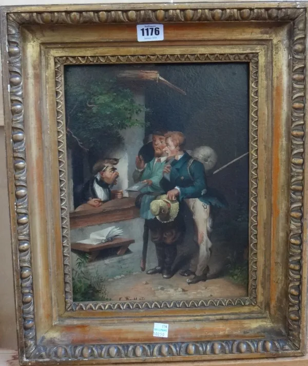 C. Stackl (19th century), The disputed bill, oil on board, signed and dated 1860, 30cm x 23cm.