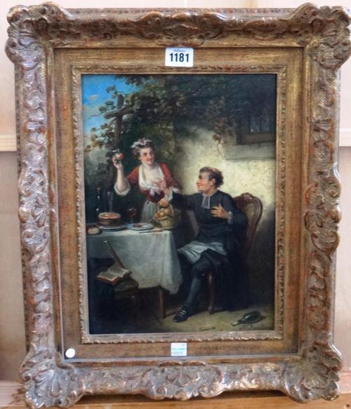 Henrich Engelbert Reyntjens (1817-1900), Would you like an apple, Sir?, oil on panel, signed, 31cm x 22cm.