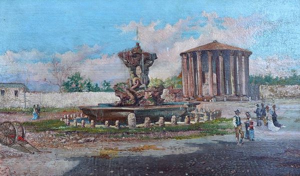 George Edwin Ewing (1824-1884), The temple of Vesta and fountain of Piazza Bocca della Veritá, oil on panel, signed and inscribed Roma, 27.5cm x 45.5c