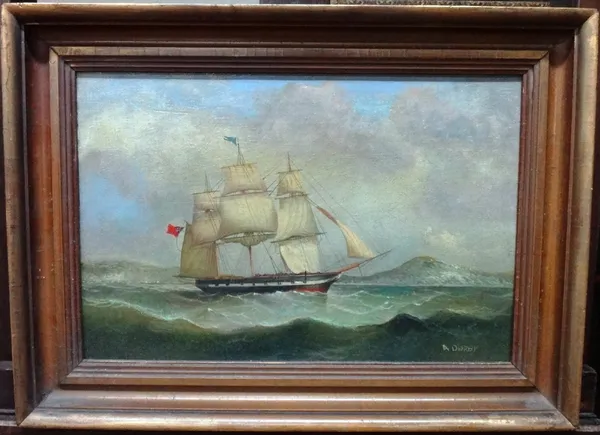 A** Darby (19th/20th century), A masted ship in full sail, oil on canvas, signed, 30cm x 46cm.