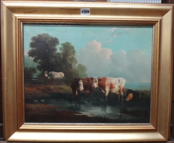 Follower of Thomas Sidney Cooper, Cattle resting; Cattle watering, a pair, oil on canvas, each 33.5cm x 43.5cm.(2)