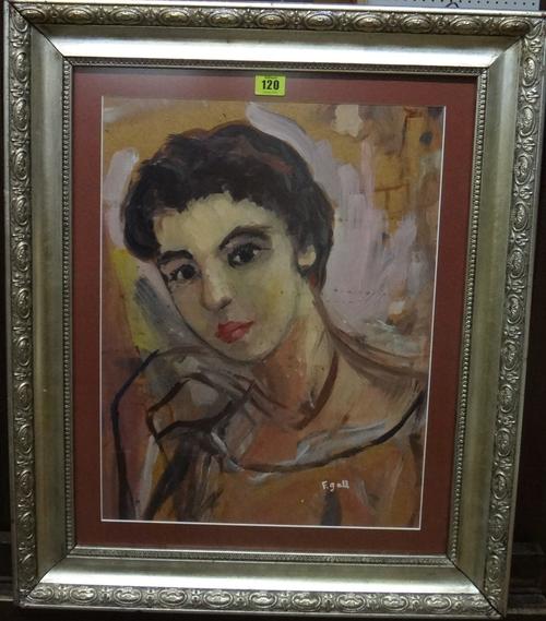 Attributed to Francois Gall (1912-1987), Portrait sketch of a young woman, gouache, bears a signature, 47.5cm x 36cm.   H1