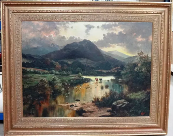 Henry Livings (19th century), Evening in the Highlands, oil on canvas, signed, 74cm x 100cm.