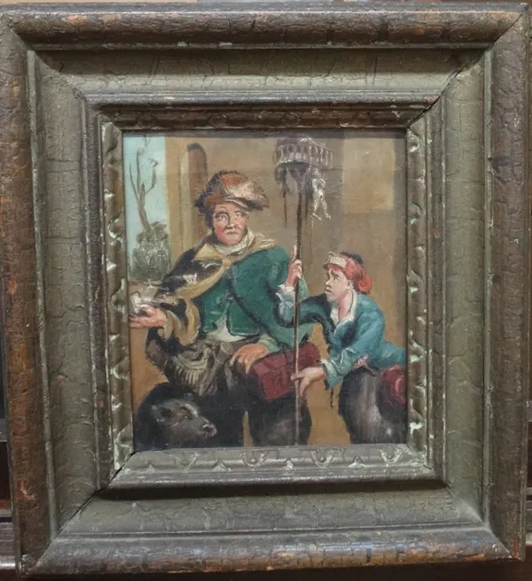 Continental School (early 19th century), The Rat catcher, oil on canvas, 17cm x 15cm.