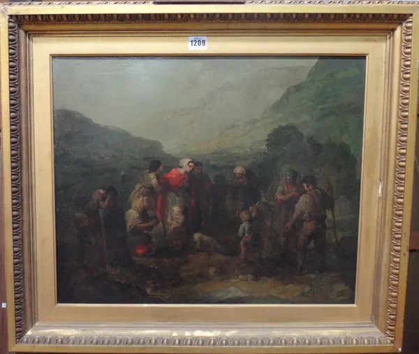 Follower of Paul Falconer Poole, The grave diggers, oil on canvas, 45cm x 55cm.