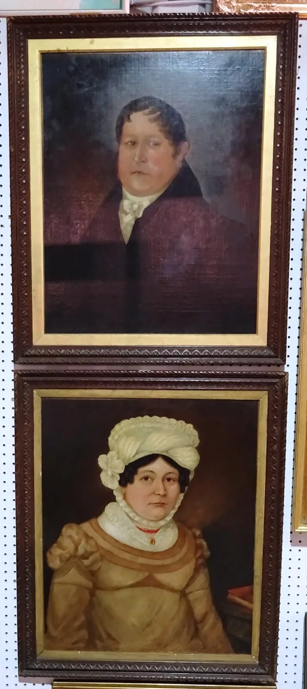 A pair of 19th century English School portraits of a lady and a gentleman, oil on canvas, 70cm x 56cm, (2).  H1