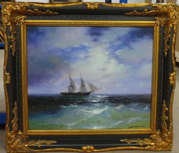 N. Mariner (contemporary), A masted ship at sea, oil on canvas, signed, 49cm x 59cm.  H1