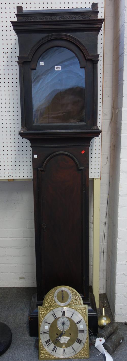 George Raymond Manningtree; a George III eight day longcase clock, unknown wood case, with subsidiary calendar aperture, seconds dial, strike/silent,