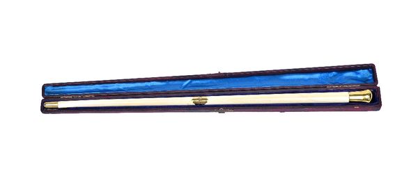 A Victorian ivory and gilt metal mounted conductor's baton of tapering cylindrical form, with engraved monogram to the central metal band, 53.5cm long