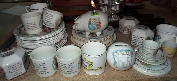 Ceramics, including; Wedgwood Beatrix Potter, cups, plates, a money box, soap dishes, Royal Worcester cups and sundry, (qty). S2