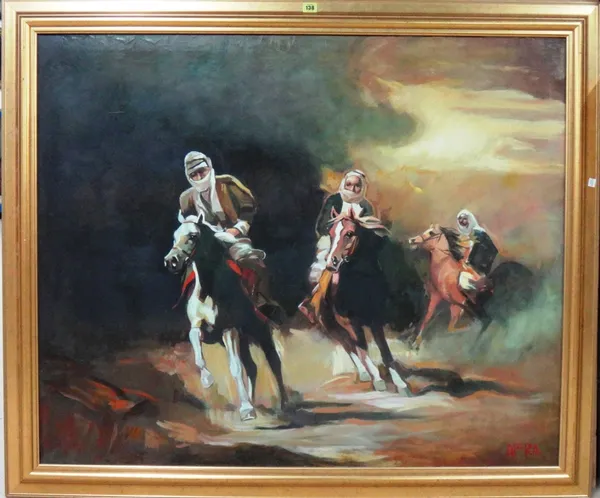 ** Afra (20th century), Bedouins at Pace, oil on canvas, signed, 96cm x 117cm.  G7