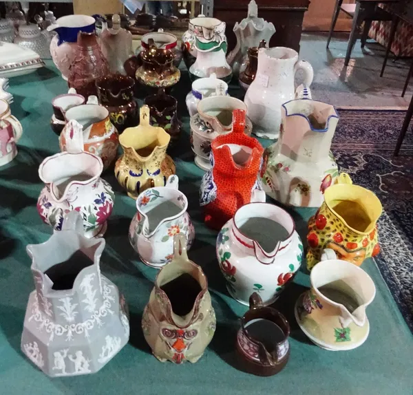 A group of 18th century and later decorative ceramic jugs, mainly Victorian, including Copeland, Swansea, Copper lustre and others (a.f), (qty).   T