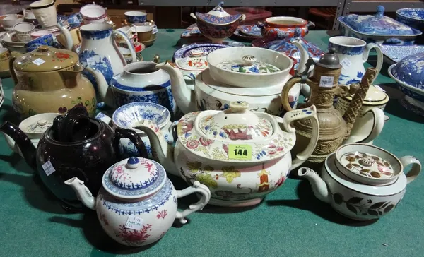 Ceramics, including; 18th century and later tea and coffee pots, including a Spode Drabware example, pearlware teapots, Chinese tea pots and sundry, (