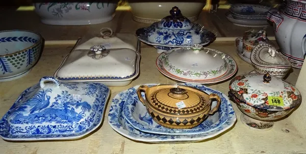 18th century and later tureens, mostly with covers, including examples by Wedgwood creamware, Copeland and Garret and sundry, (a.f), (qty).  T