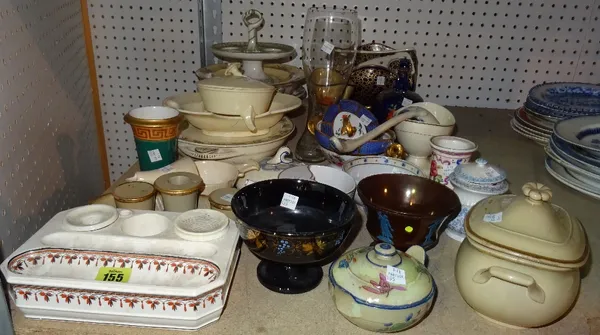 18th century and later ceramics, including; a Wedgwood ink stand, a Drabware ink stand and sundry, (a.f), (qty).   S4