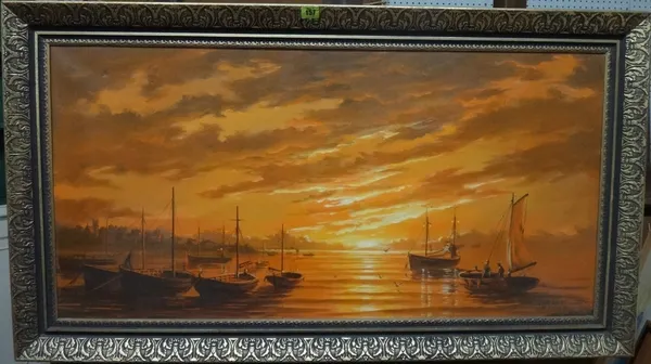 Keith English (20th century), Cornish sunset, oil on canvas, signed, 50cm x 101cm.   F1