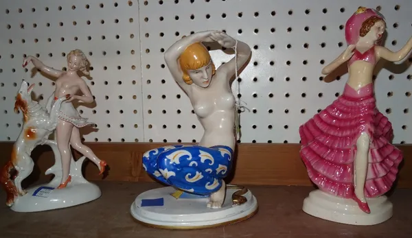 Three 20th century Art Deco porcelain figures (a.f), (3).   CAB
