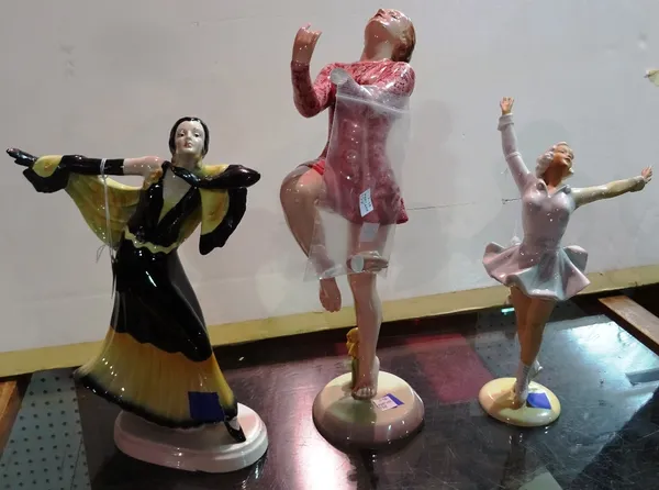Three 20th century Art Deco porcelain figurines, one by Goldscheider (a.f), (3).   CAB