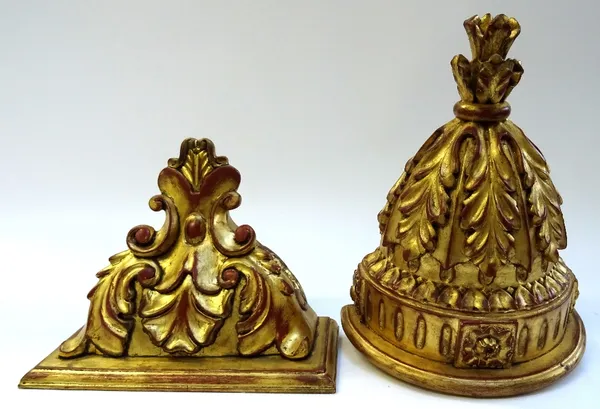 Two gilt wall brackets, 22cm wide x 29cm high and 24cm wide x 19cm high, (2).