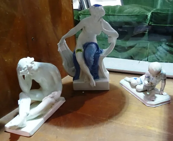 A group of three Art Deco style porcelain figurines, (3). C