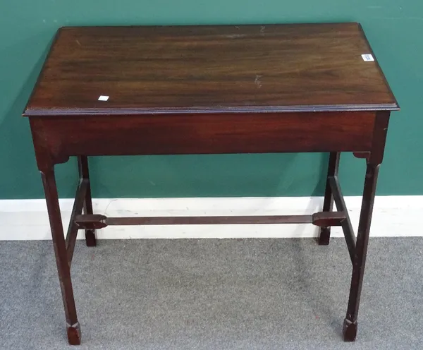 An unusual George III and later mahogany rectangular occasional table with single frieze drawer on diamond square supports and stretcher, 76cm wide x