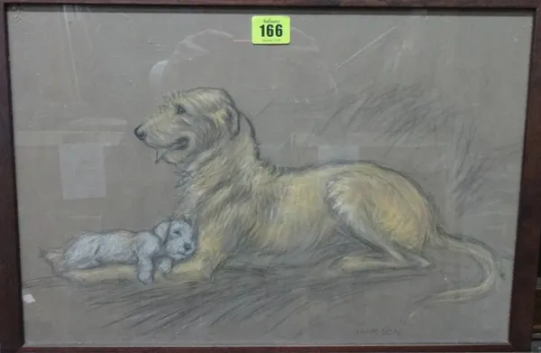 ** Longson (early 20th century), Dog and puppy, coloured chalks, signed, 29cm x 43cm.   E1
