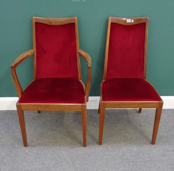 A set of ten 20th century teak framed G Plan dining chairs on tapering square supports, to include two carvers, (10).