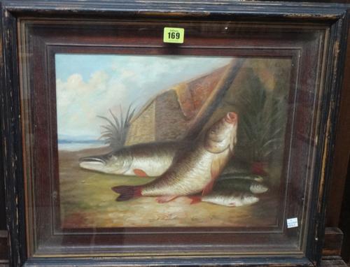 Manner of Henry Leonidas Rolfe, The day's catch, oil on canvas, 30cm x 38cm.   E1