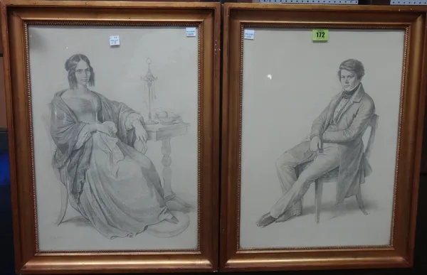 After Wilhelm von Kaulbach, Portrait of a lady, portrait of a gentleman, a pair of prints, each 44cm x 31.5cm.  E1