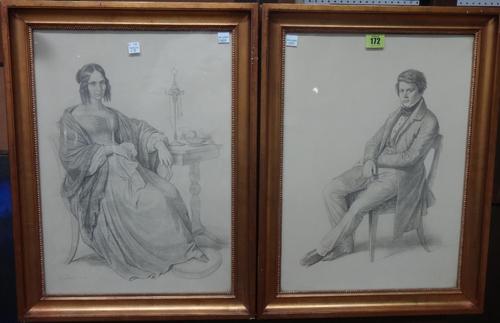 After Wilhelm von Kaulbach, Portrait of a lady, portrait of a gentleman, a pair of prints, each 44cm x 31.5cm.  E1