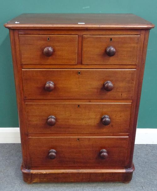 A 19th century mahogany chest of two short and three long drawers, on plinth base, 77cm wide x 107cm high x 48cm deep.