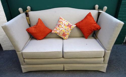 A 20th century Knole sofa with hump back and grey cotton upholstery, 180cm x 103cm high.