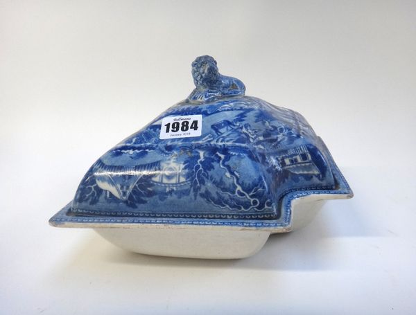 A group of blue and white printed earthenwares, circa 1820-40, comprising; a Swansea `Women with baskets' pattern bowl, 27cm. diameter; a tureen and c