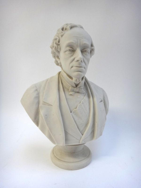 A Copeland parian bust 'Beaconsfield' by L.A. Malempre' 19th century, impressed marks, on a socle base, 29th high.